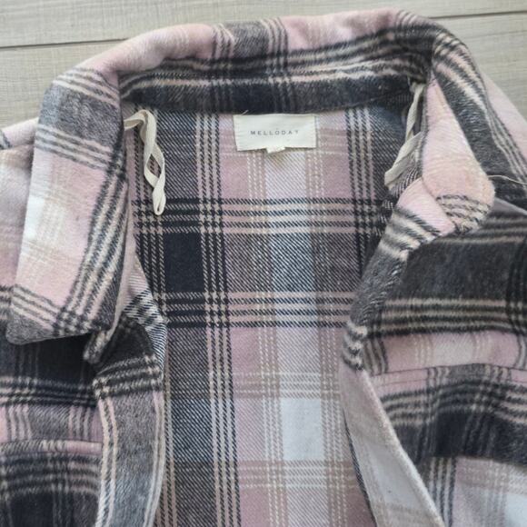 Melloday Long Flannel Open Cardigan Cream/Pink Plaid Jacket Women Plus Sz 1X - Picture 7 of 12